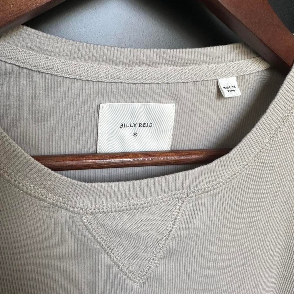 Billy Reid Light Gray Ribbed Cotton Long Sleeve Crewneck Pullover Top Size S - Picture 3 of 5
